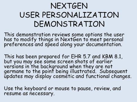 NEXTGEN USER PERSONALIZATION DEMONSTRATION