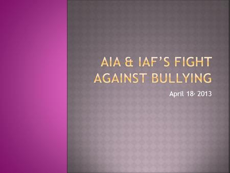 April 18, 2013.  Bullying is a pattern of behavior where one or more person hurts or threatens someone else. Behaviors are as such: Shoving Pushing Hitting.