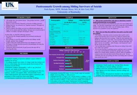 Posttraumatic Growth among Sibling Survivors of Suicide Paula Rymer, MSW, Melinda Moore, MA, & Julie Cerel, PhD University of Kentucky INTRODUCTION A snowball.