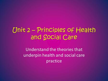 Unit 2 – Principles of Health and Social Care