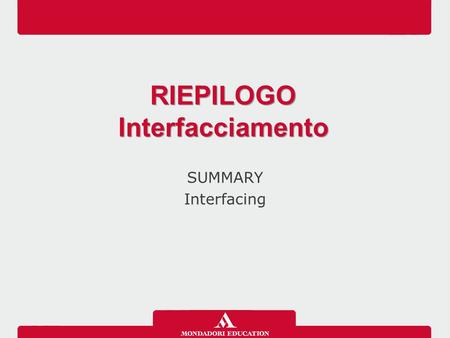 SUMMARY Interfacing RIEPILOGO Interfacciamento RIEPILOGO Interfacciamento.