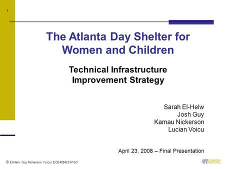 © El-Helw Guy Nickerson Voicu | ECE4884L01WS3 1 The Atlanta Day Shelter for Women and Children Technical Infrastructure Improvement Strategy Sarah El-Helw.