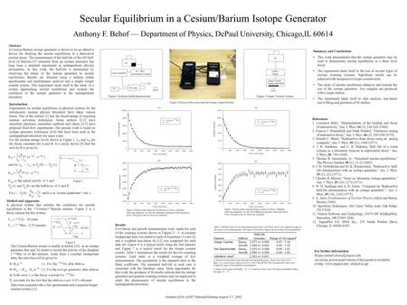 Secular Equilibrium in a Cesium/Barium Isotope Generator