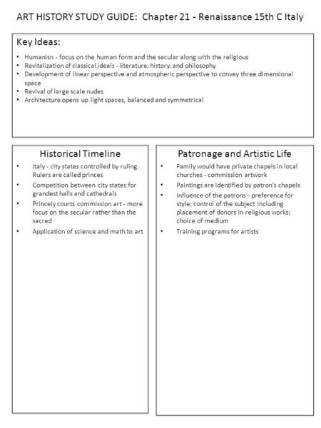 Historical Timeline Italy - city states controlled by ruling. Rulers are called princes Competition between city states for grandest halls and cathedrals.