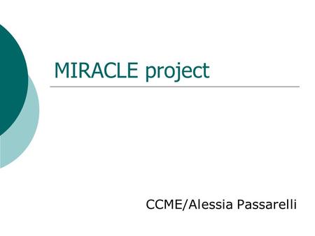 MIRACLE project CCME/Alessia Passarelli. MIRACLE  The MIRACLE project is co-financed by the Integration Fund -Centralised Actions 2007 of the European.