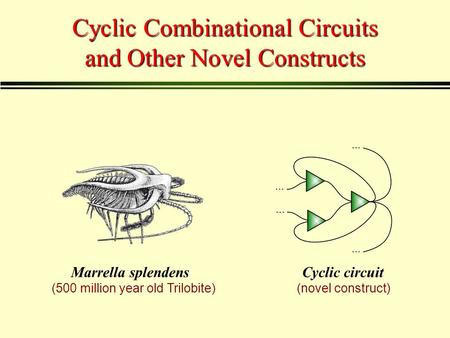 Cyclic Combinational Circuits and Other Novel Constructs Marrella splendensCyclic circuit (500 million year old Trilobite)(novel construct)