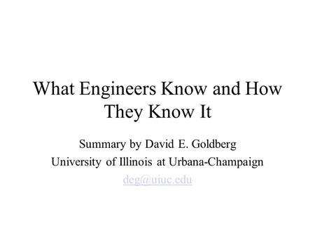 What Engineers Know and How They Know It