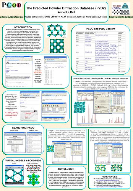 INTRODUCTION Massive inorganic crystal structure predictions were recently Performed, justifying the creation of new databases. Among them, the PCOD [1]