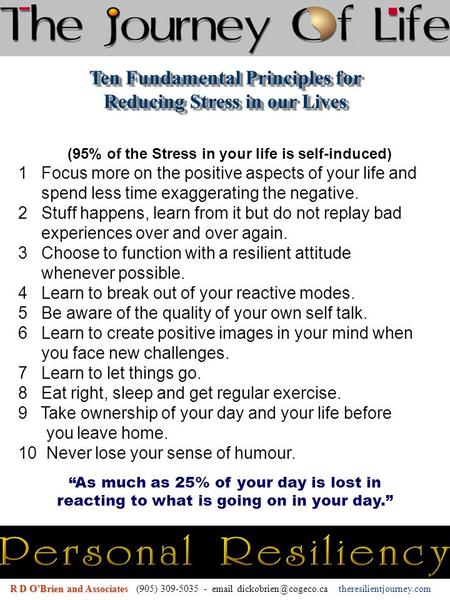 (95% of the Stress in your life is self-induced) 1 Focus more on the positive aspects of your life and spend less time exaggerating the negative. 2 Stuff.