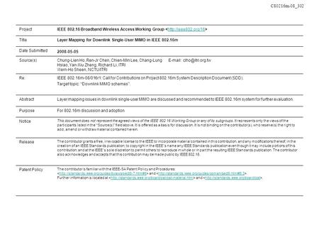 C80216m-08_302 ProjectIEEE 802.16 Broadband Wireless Access Working Group  TitleLayer Mapping for Downlink Single-User MIMO in IEEE.