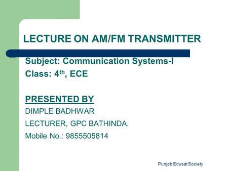 LECTURE ON AM/FM TRANSMITTER