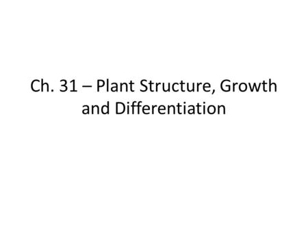 Ch. 31 – Plant Structure, Growth and Differentiation