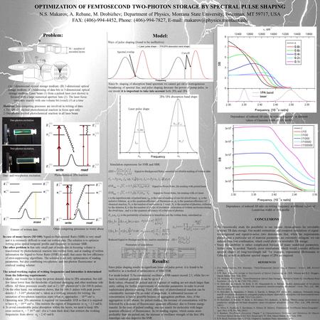 Ways of pulse shaping (found to be ineffective): Cut-off Spectral overlap OPTIMIZATION OF FEMTOSECOND TWO-PHOTON STORAGE BY SPECTRAL PULSE SHAPING N.S.