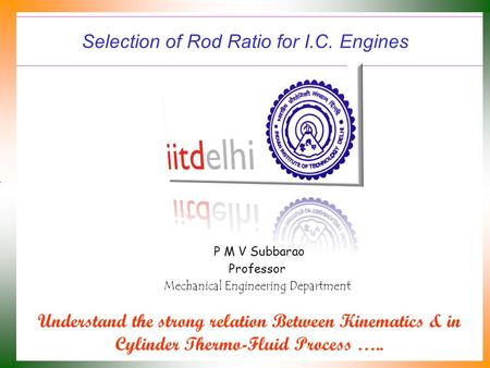 Selection of Rod Ratio for I.C. Engines