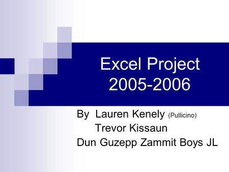 Excel Project 2005-2006 By Lauren Kenely (Pullicino) Trevor Kissaun Dun Guzepp Zammit Boys JL.