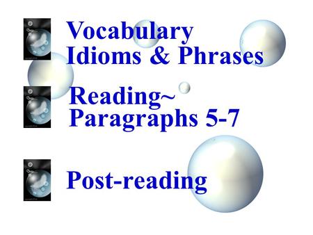 Vocabulary Idioms & Phrases Reading~ Paragraphs 5-7 Post-reading.