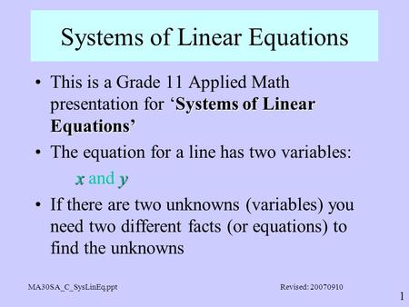 Systems of Linear Equations