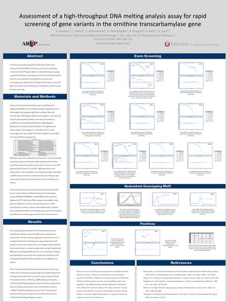 Assessment of a high-throughput DNA melting analysis assay for rapid screening of gene variants in the ornithine transcarbamylase gene K. Sumner*, L. Hubley*,