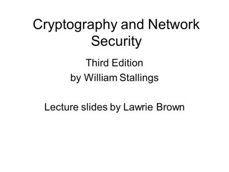 Cryptography and Network Security