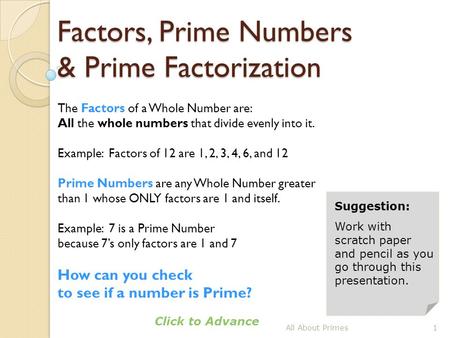 Factors, Prime Numbers & Prime Factorization