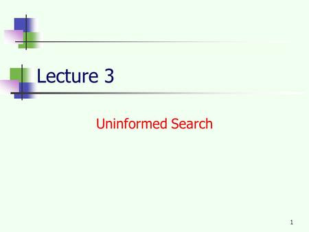 1 Lecture 3 Uninformed Search. 2 Uninformed search strategies Uninformed: While searching you have no clue whether one non-goal state is better than any.