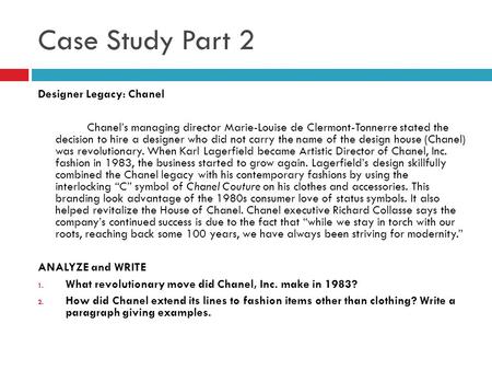 Case Study Part 2 Designer Legacy: Chanel