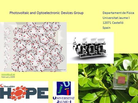 Photovoltaic and Optoelectronic Devices Group Departament de Física Universitat Jaume I 12071 Castelló Spain www.elp.uji.es February 2009.