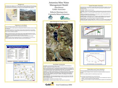 Antamina Mine Water Management Model Alan Keizur Golder Associates Roberto Manrique Arce Compañia Minera Antamina User Conference 2006 Background The Antamina.