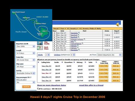 Hawaii 8 days/7 nights Cruise Trip in December 2006.