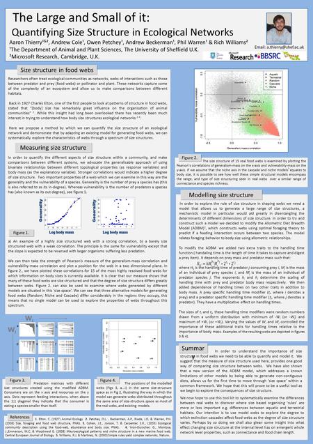 The Large and Small of it: Quantifying Size Structure in Ecological Networks Aaron Thierry¹ & ², Andrew Cole¹, Owen Petchey¹, Andrew Beckerman¹, Phil Warren¹.