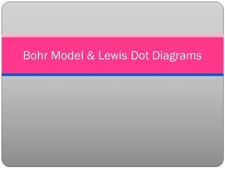 Bohr Model & Lewis Dot Diagrams