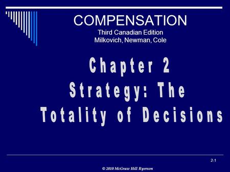 © 2010 McGraw Hill Ryerson 2-1 COMPENSATION Third Canadian Edition Milkovich, Newman, Cole.