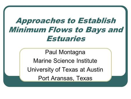 Approaches to Establish Minimum Flows to Bays and Estuaries Paul Montagna Marine Science Institute University of Texas at Austin Port Aransas, Texas.