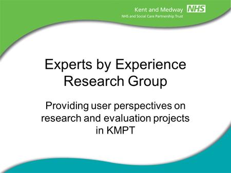 Experts by Experience Research Group Providing user perspectives on research and evaluation projects in KMPT.