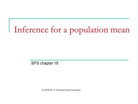 Inference for a population mean BPS chapter 18 © 2006 W. H. Freeman and Company.