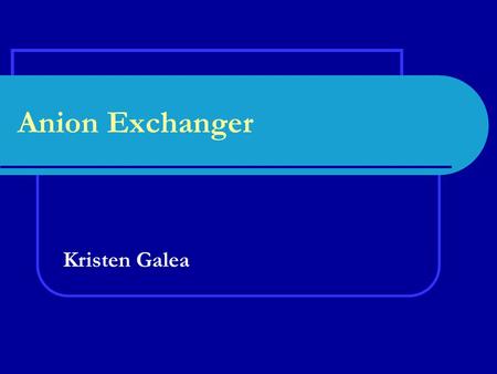 Anion Exchanger Kristen Galea. Where Are We With in the Process? Entering stream is concentrated with, insulin ester, and denatured proteins This separation.