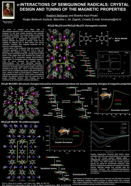 Π -INTERACTIONS OF SEMIQUINONE RADICALS: CRYSTAL DESIGN AND TUNING OF THE MAGNETIC PROPERTIES Krešimir Molčanov and Biserka Kojić-Prodić Rudjer Bošković.