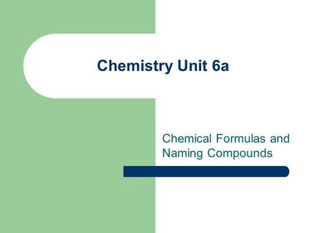 Chemistry Unit 6a Chemical Formulas and Naming Compounds.