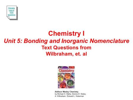 Unit 5: Bonding and Inorganic Nomenclature