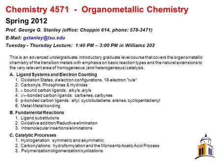 Chemistry Organometallic Chemistry