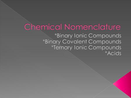  Type A Binary Ionic – Contains a single- valence metal (cation) and a non-metal (anion)  Type B Binary Ionic – Contains a MULTIvalent metal (cation)