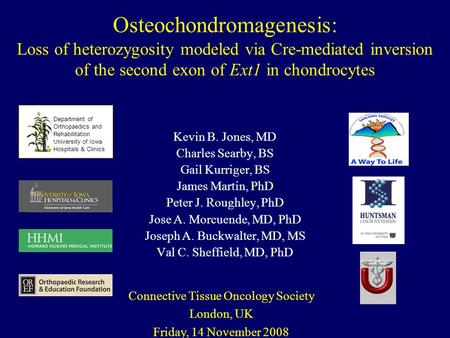 Kevin B. Jones, MD Charles Searby, BS Gail Kurriger, BS James Martin, PhD Peter J. Roughley, PhD Jose A. Morcuende, MD, PhD Joseph A. Buckwalter, MD, MS.