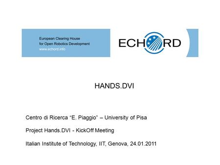 Project Hands.DVI - KickOff Meeting Italian Institute of Technology, IIT, Genova, 24.01.2011 HANDS.DVI Centro di Ricerca “E. Piaggio” – University of Pisa.