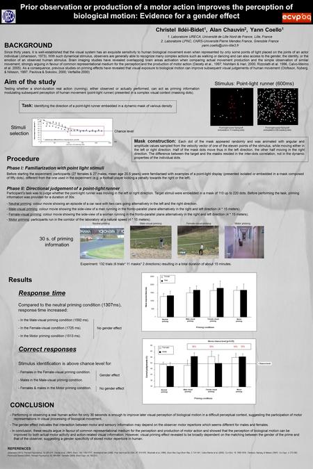 Prior observation or production of a motor action improves the perception of biological motion: Evidence for a gender effect Christel Ildéi-Bidet 1, Alan.