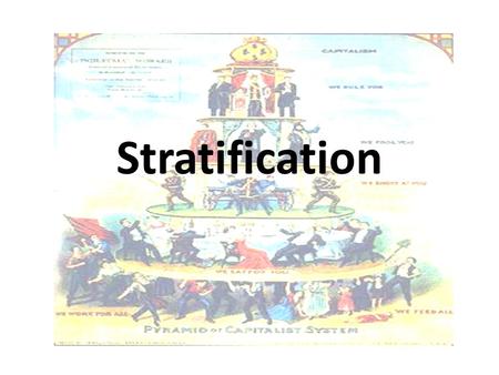 Stratification. Stratification Systems Types Slave: owners/slaves Estate: nobility/church/ commoners Caste: birth & occupation Class: economics/ sociocultural.