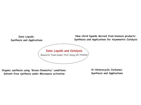 Chiral Ionic Liquids: New reaction media (solvent and/or catalyst) for asymmetric synthesis and catalysis [Giang Vo-Thanh (Prof.), Audrey Aupoix,Thu Truong.