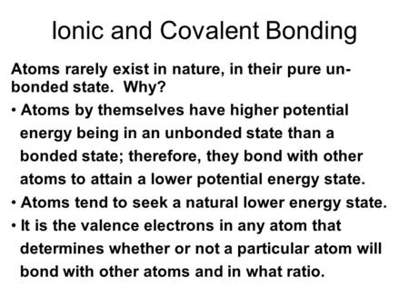 Ionic and Covalent Bonding