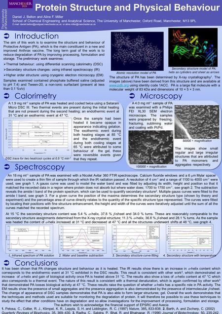  Introduction Protein Structure and Physical Behaviour  Calorimetry  Microscopy  Spectroscopy  Conclusions The aim of this work is to examine the.