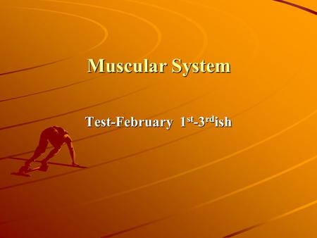 Muscular System Test-February 1 st -3 rd ish. 1-14-13 DSQ 34B Clean out notes Body Diagram Go over Test A 92--85 B 84-77 C 76-64 D 63-55 F 54-0 OBJ 