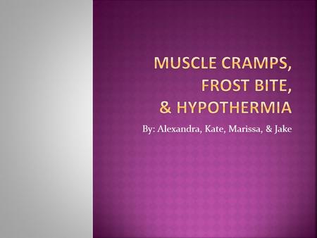 By: Alexandra, Kate, Marissa, & Jake.  What is a muscle cramp? A muscle cramp is a strong, painful contraction or tightening of a muscle that comes on.